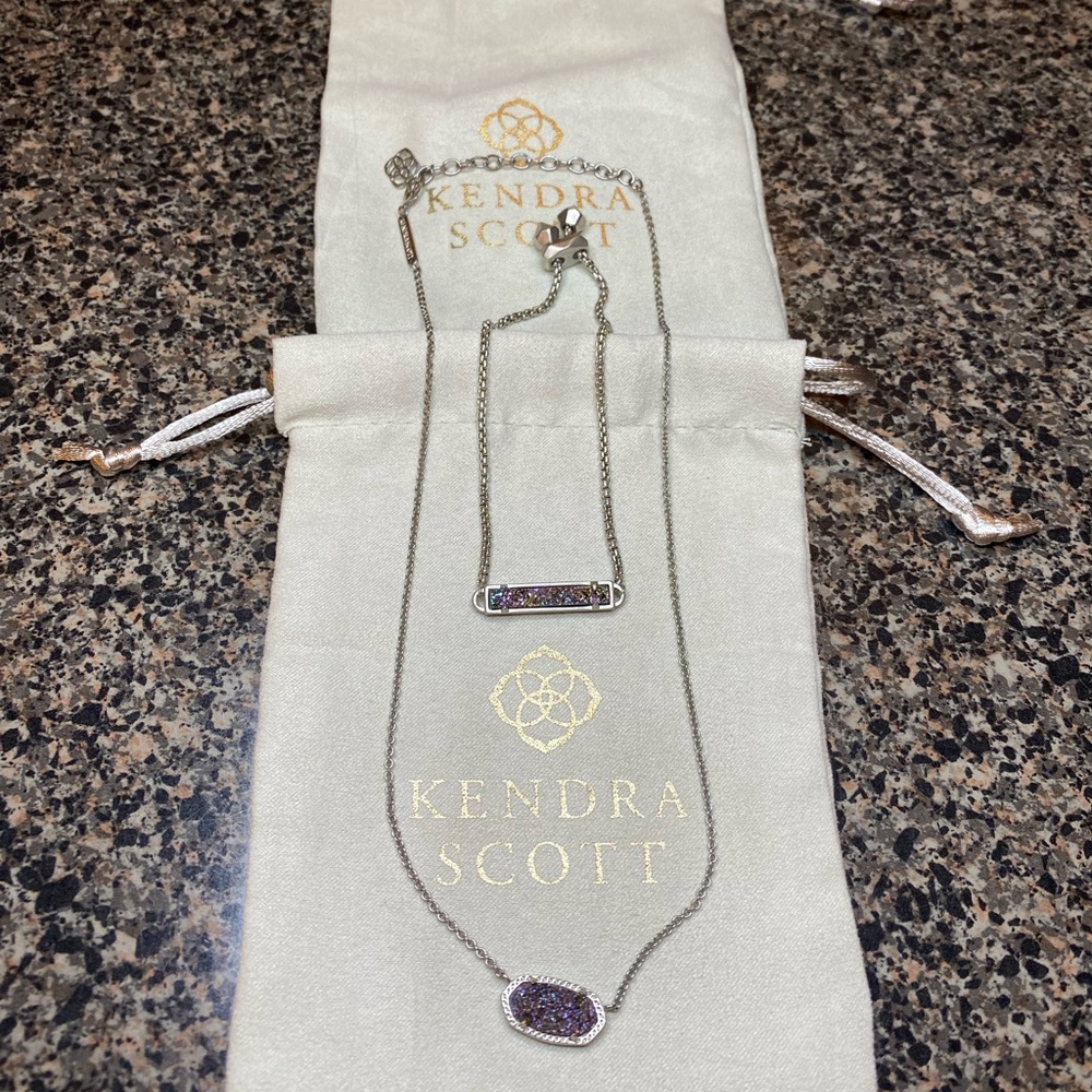 Kendra Scott Silver & Purple Necklace and Bracelet